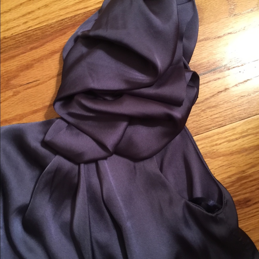 Navy blue silk one shoulder top
